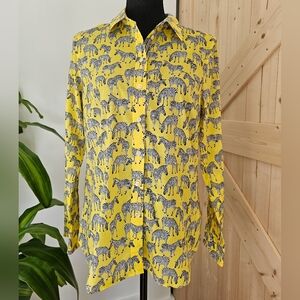 TALBOTS size S Women's Zebra‎ Animal Print 100% Cotton Button-down Shirt
